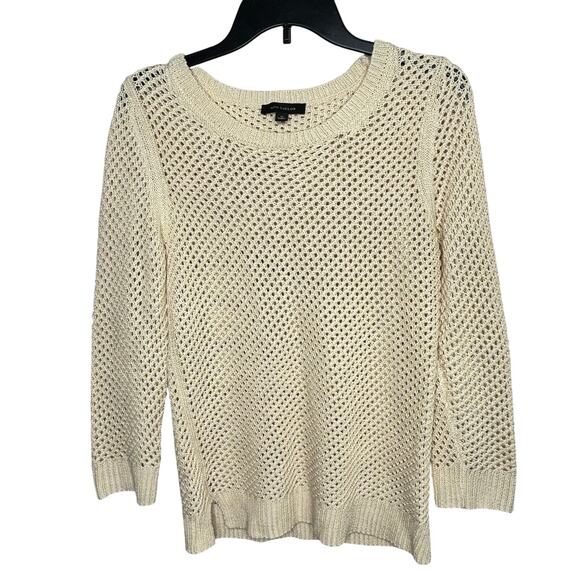 Ann Taylor Open Knit Cream Scoop Neckline Fall Autumn Pullover Sweater Medium - Picture 1 of 7